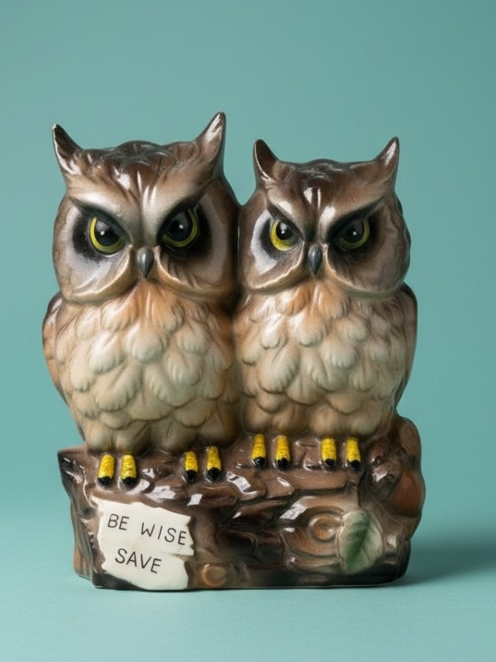 Owl Bank "Be Wise Save" Ceramic Coin Bank